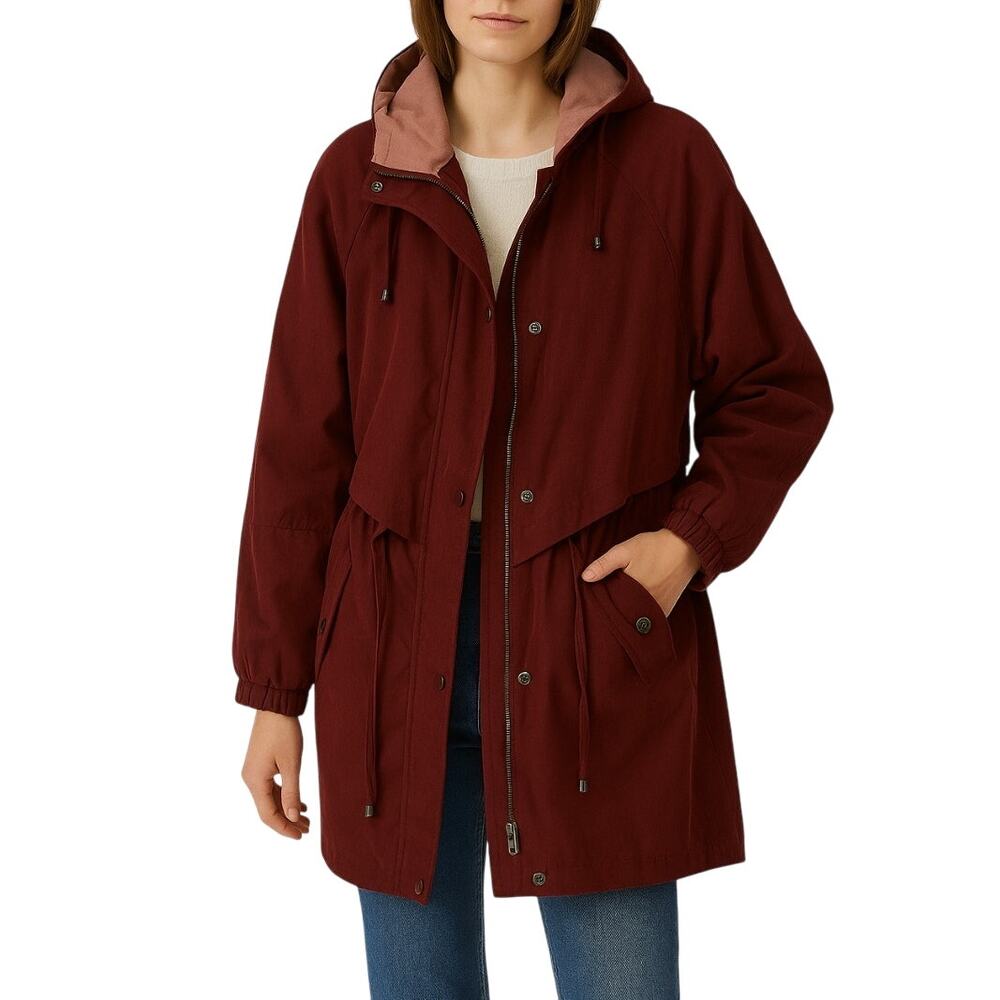 Braetan Maroon Purple Suede Hooded Trench Coat Jacket Small